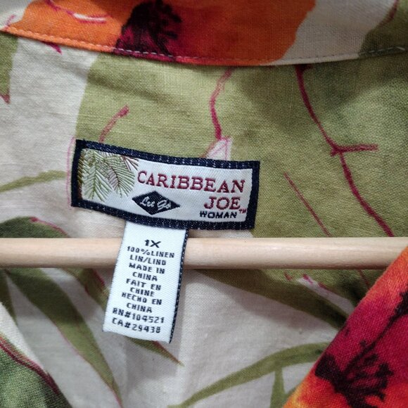 Caribbean Joe Linen Tropical Floral Shirt 1X NWOT Button Front Resort Vibes Top - Picture 4 of 11